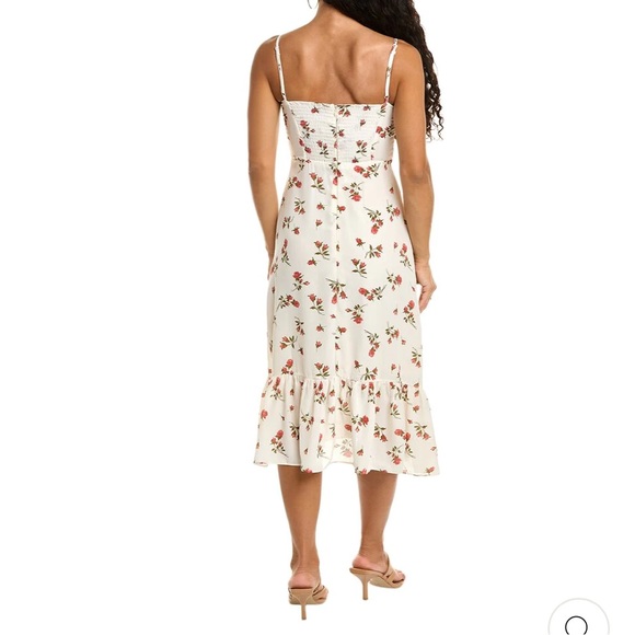 Moonsea White Pink Floral Spaghetti Strap Ruffle Smocked Back Midi Dress NWT L - Picture 5 of 16